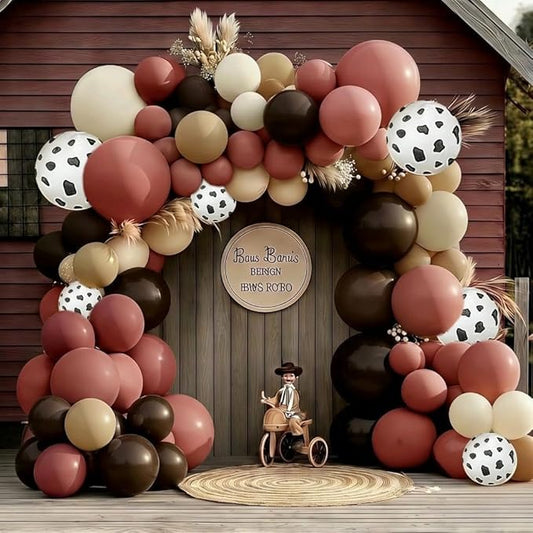 Western Balloon Garland Double Stuffed Dusty Pink Brown Sand White Nude Balloon Arch Kit for Western Baby Shower Cowboy Cowgirl Birthday Boho Party Decorations