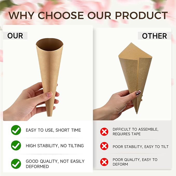 Wedding Confetti Cone Stand Box with Dried Rose Flowers(6 Litres), Includes 2 Biodegradable Cardboard Party Confetti Cone Holder of 24 Holes Each with 48 Cone Papers, Confetti Gift Box for Decoration
