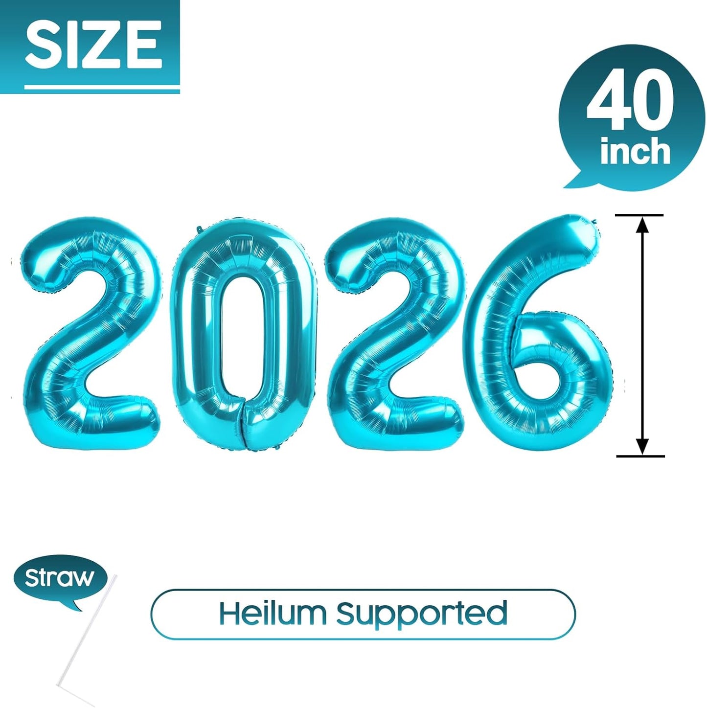 2026 Balloon - Light Blue Birthday Number Balloons, 40 Inch Large Foil Balloons for Men Women Boys Girls Light Blue Themed Birthday Decorations，Number 2026 Balloon