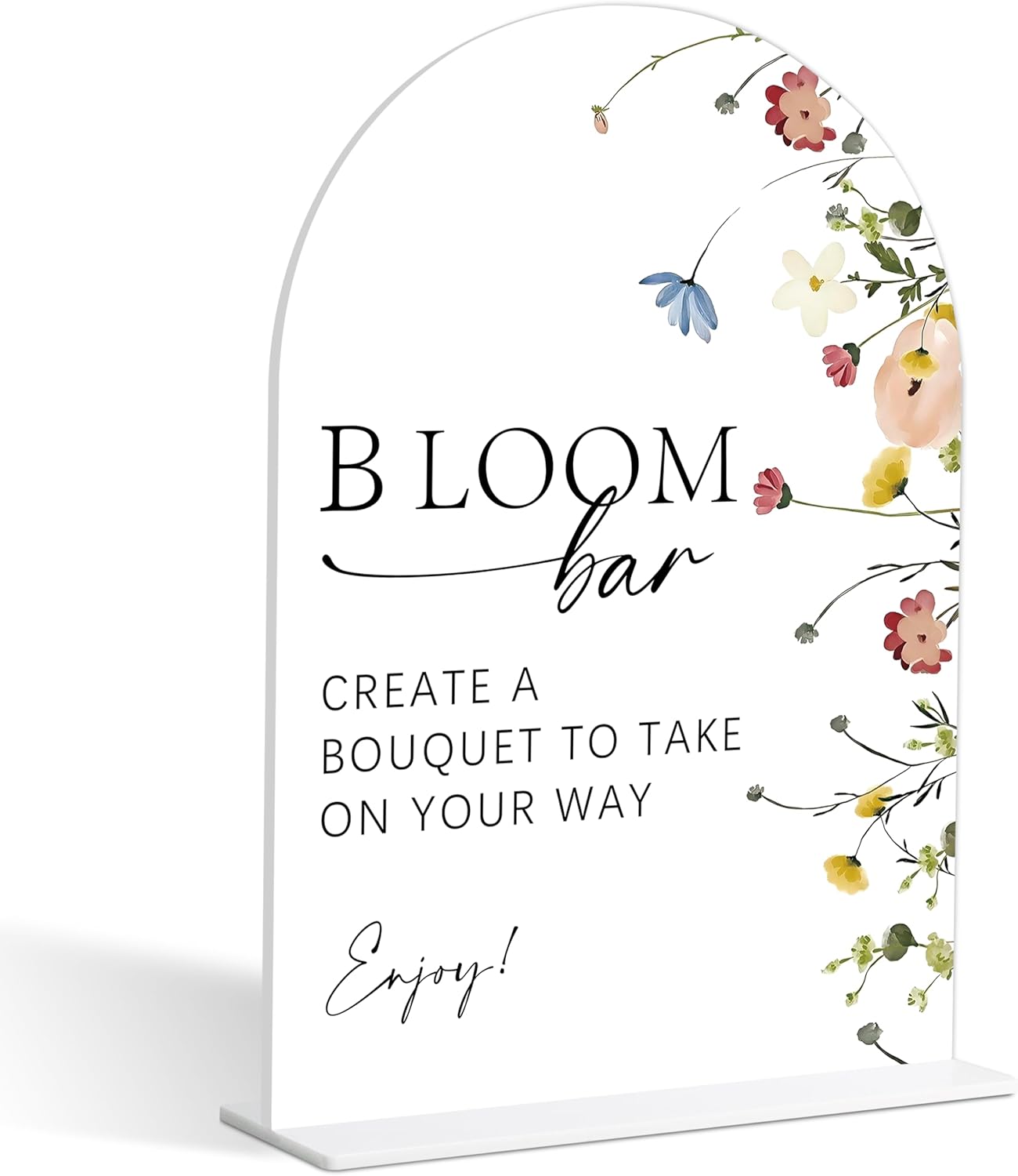 Bloom Bar Sign, Flower Style Bridal Shower Sign for Wedding, Engagement, Bridal Shower and Reception, Bridal Shower Decorations, Wedding Shower Favors, 6X8 Inch Acrylic Arch Sign with Stand,25