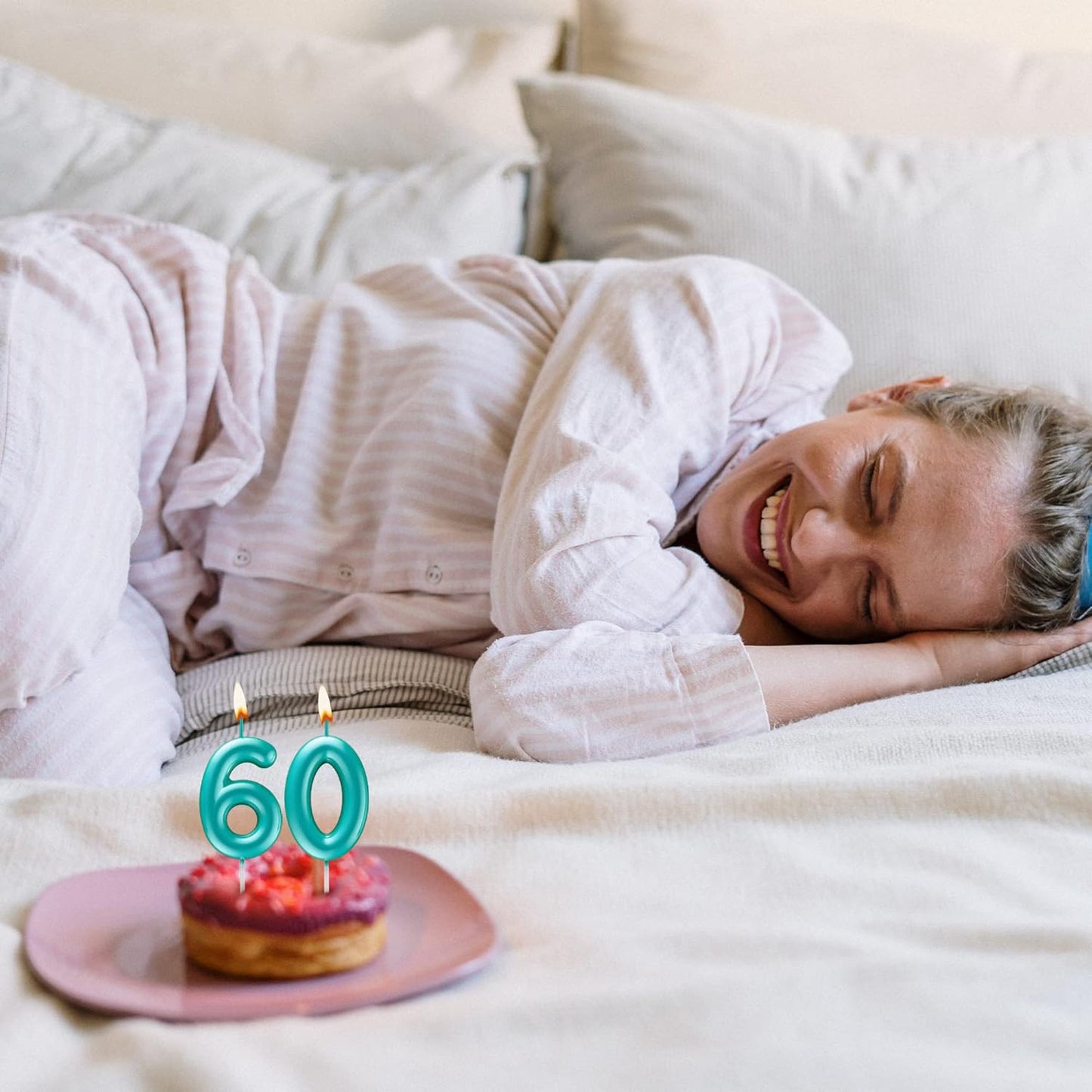 Blue Number 40 Candle Happy Birthday 3D Number Candles for Birthday Cake Party Decoration Wedding Anniversary Celebration Supplies