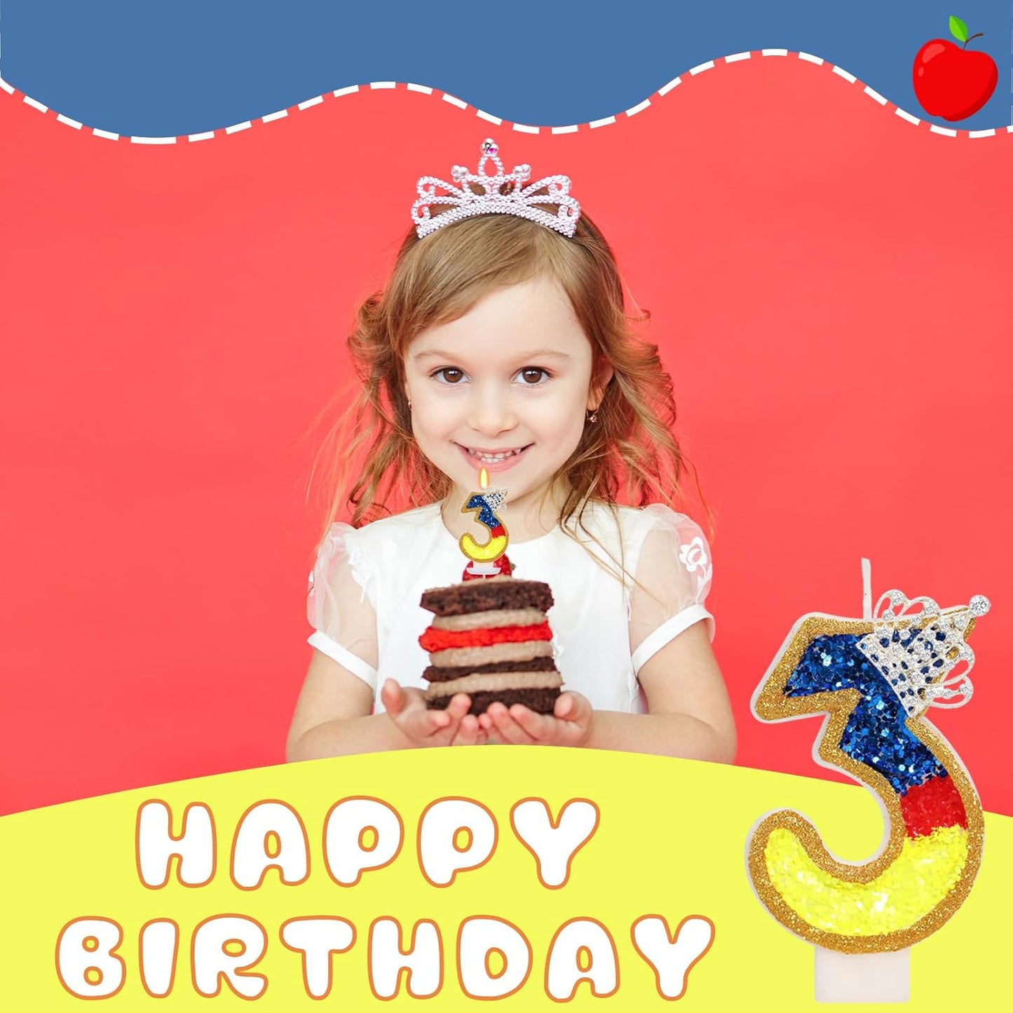 Birthday Candle for Cake, Princess Number Cake Candles, 2.76 inch Cake Topper Decoration for Birthday Party (Number 3)