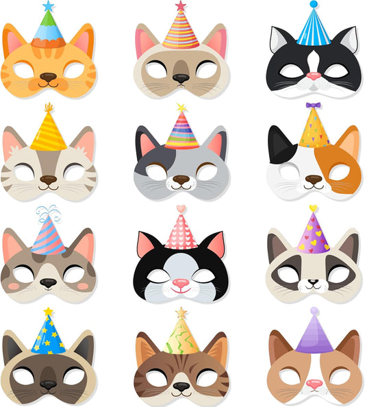 Cat Birthday Masks, 24 Pcs Kitten Party Mask Kitten Party Favor Masks for Cat Birthday Decorations Photo Booth Props