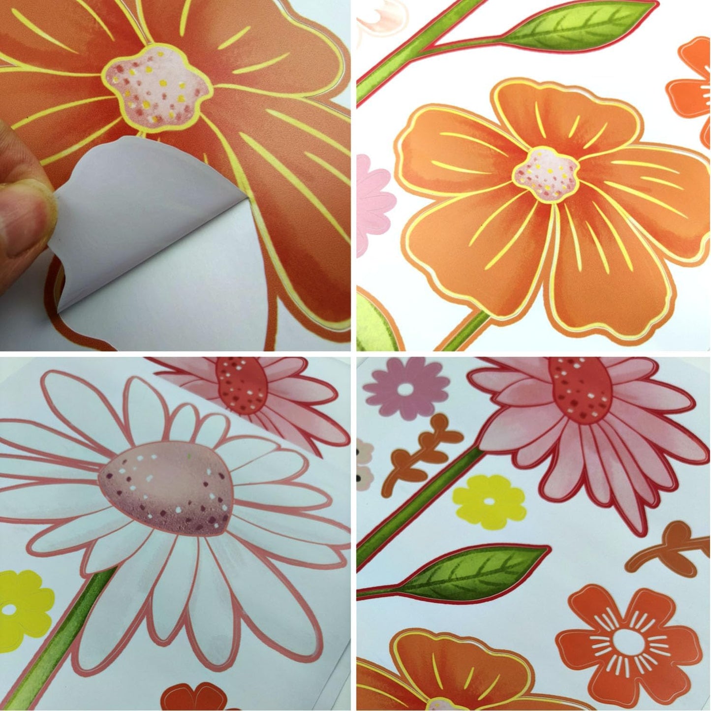 Boho Flower Wall Stickers, Daisy Butterfly Wall Decals, PVC Waterproof Self Adhesive Floral Retro Art Clings for Bedroom Living Room TV Wall Office Decor Home Decoration