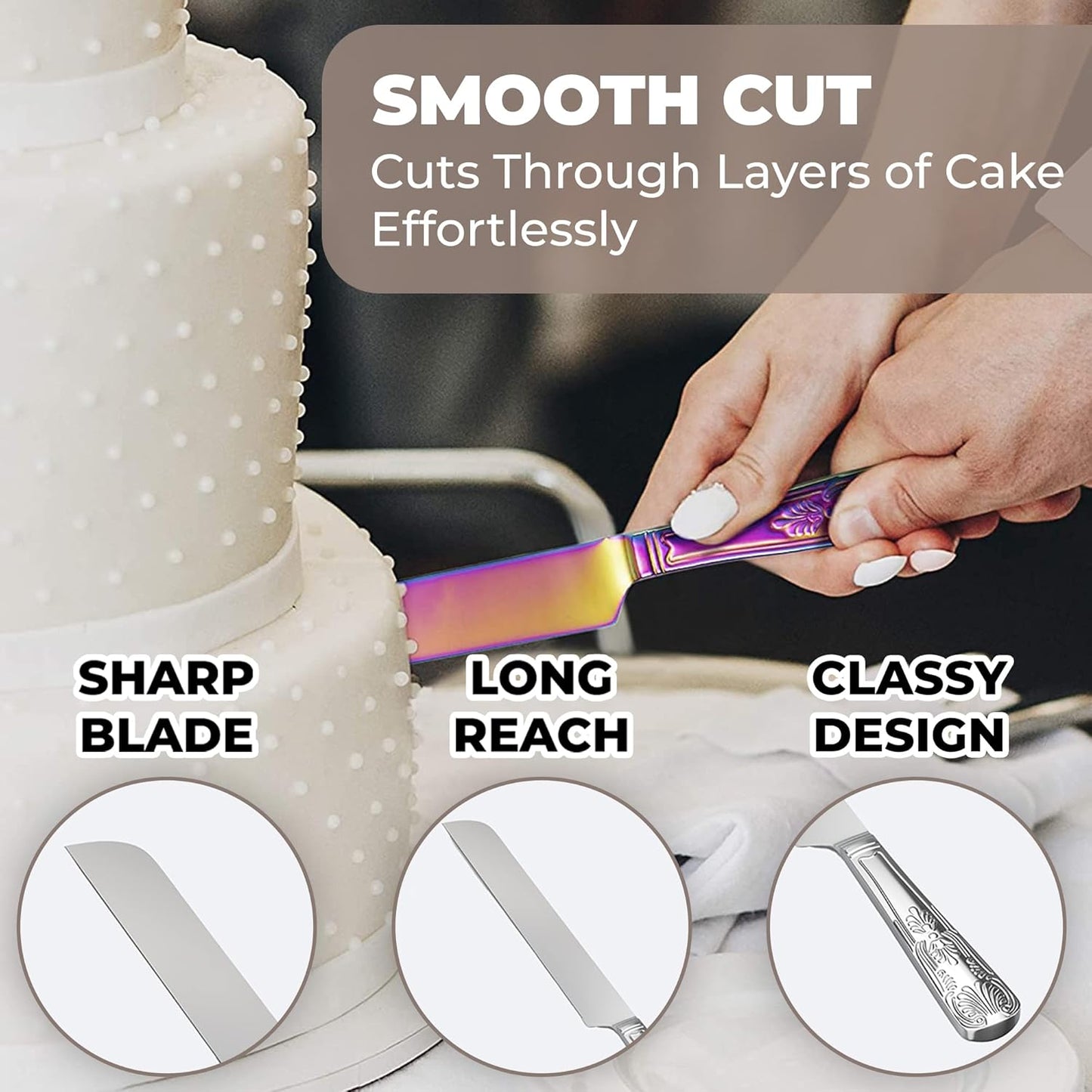 Orblue Wedding Cake Knife and Server Set - Premium, Beautifully Engraved Cutting Set - Elegant Keepsake for Newlyweds Multicolored