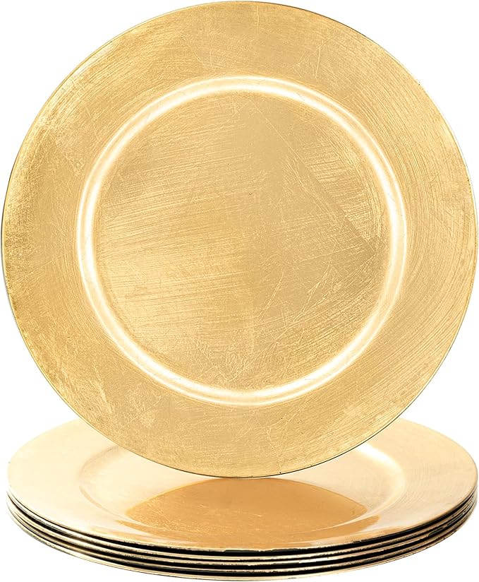 MAONAME Foil Gold Charger Plates Set of 6, 13" Plate Chargers for Dinner Plate, Plastic Round Chargers for Table Setting, Wedding Bulk