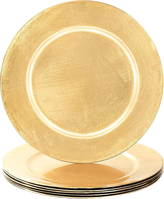 MAONAME Foil Gold Charger Plates Set of 6, 13" Plate Chargers for Dinner Plate, Plastic Round Chargers for Table Setting, Wedding Bulk