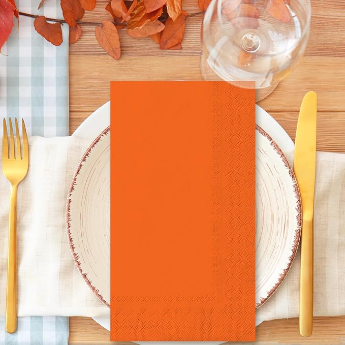 Whaline 150Pcs Orange Guest Paper Napkins 3 Colors Orange Dinner Hand Napkin Towel 3 ply Disposable Napkins for Holiday Bathroom Wedding Birthday Party Table Decor Supplies