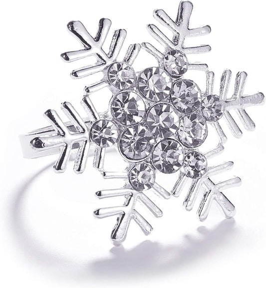 Legigo 6 Pcs Christmas Napkin Rings- Sliver Diamond Snowflake Napkin Holder Rings Dinner Tables Rings for Xmas Winter Holiday Place Setting, Dinner Parties, Weddings, Family Gatherings