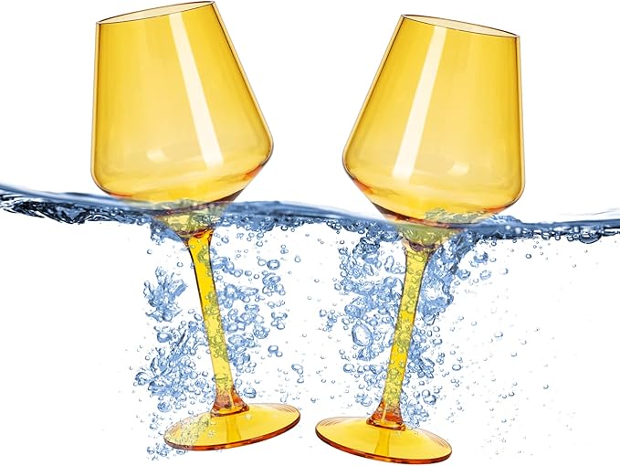 The Wine Savant Acrylic Colored Wine Glasses | 2 Set | Shatterproof Tritan Drinkware, Unbreakable - European Design BPA-free, Reusable, All Purpose, Floats on Water, Hand Wash 15oz (Bright Yellow)