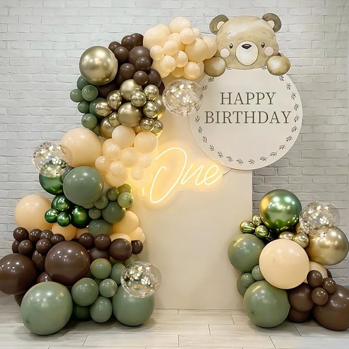 Sage Green Brown Nude Gold Balloon Garland Arch Kit, 167Pcs Latex Balloons Different Sizes 18 12 10 5 inch for Woodland Birthday Safari Jungle Baby Shower Graduation Gender Reveal Party