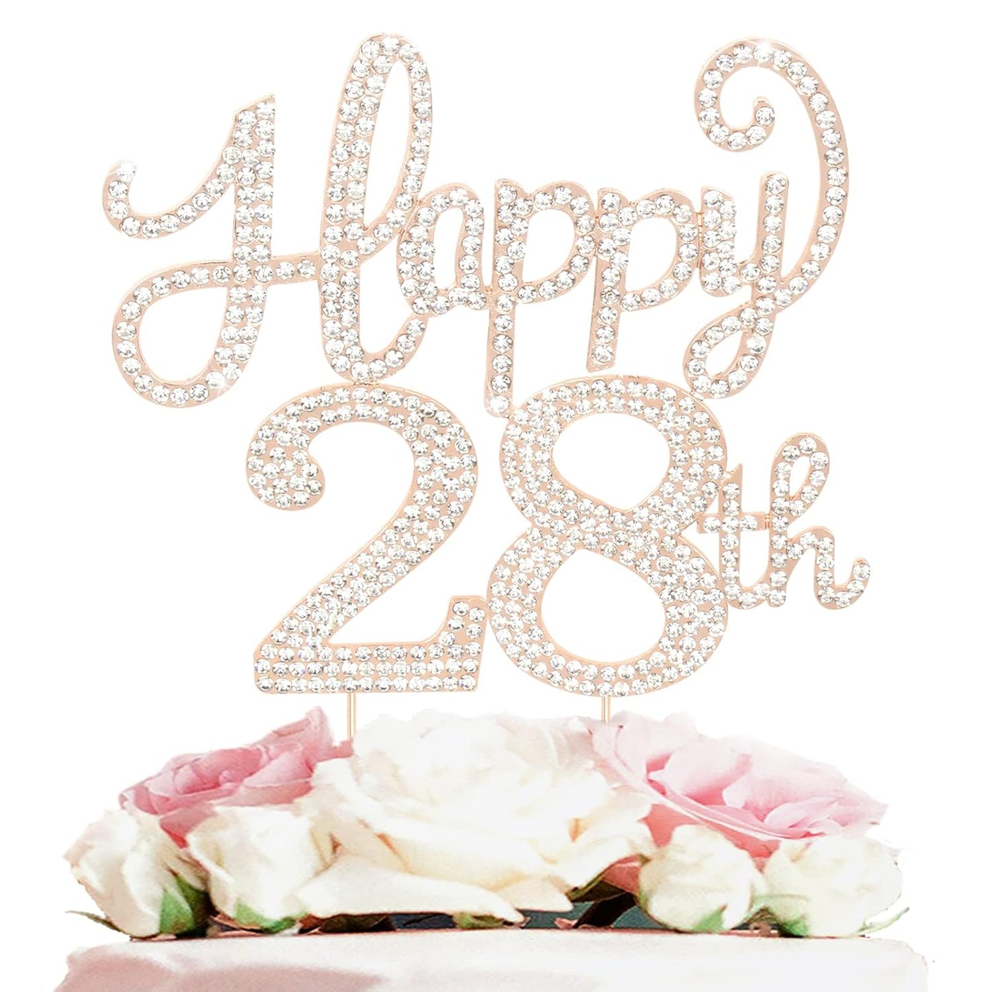 LASKYER Happy 28th Birthday Decorations,28th Birthday Gold Rhinestone Cake Topper - Cheers to 28 Years Old Bday Party Metal Sparkly Cake Centerpieces Sign.