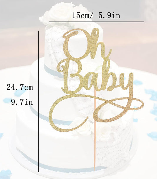 Oh Baby Cake Topper - Premium Gold Baby Birthday Party Cake Decoration Supplies, for Baby Shower/ Gender Reveal Party/ Baby Party Photo Booth Props