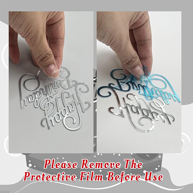 15 PCS Silver Happy Birthday Cake Toppers Mirror Acrylic Cake Topper Side Cake Decorations Silver Cake Inserts Cake Decorating Supplies Cupcake Toppers for Birthday Party Cake Desserts 15 Styles