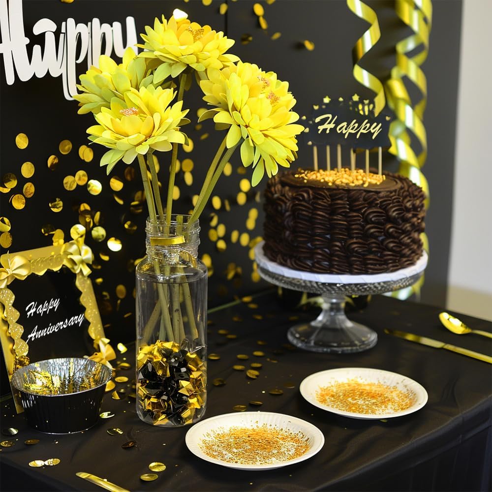 HappyFiller Party Decor Fall Christmas Decoration Fake Ice Rocks Acrylic Nuggets Gems Stones for Wedding Centerpieces Vase Fillers,Graduation Table Scatters,Home Accents,Gold Black,14 OZ