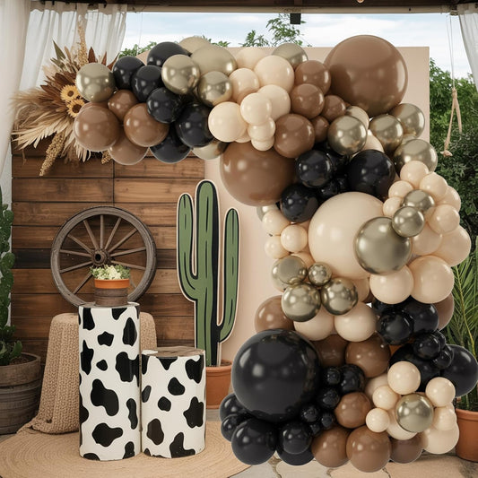 Brown and Black Balloon Garland Arch Kit, Nude Dark Brown Tan Black Gold White Sand Latex Party Balloons for Cowboy Western Wild West First Rodeo Country Farm Baby Shower Birthday Party Decorations
