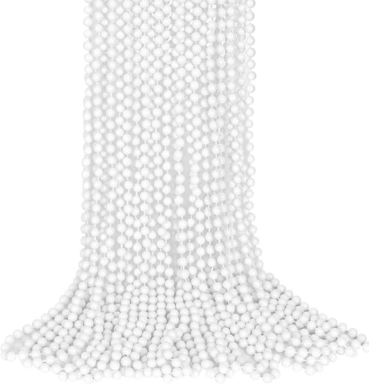 15PCS White Bead Necklaces, Mardi Gras Beads Stuff Party Favors, 33" 6mm Round Festival Necklace Decorations Bulk, White Beads Necklace for Wedding Birthday School Celebrations Festival Parade Throws