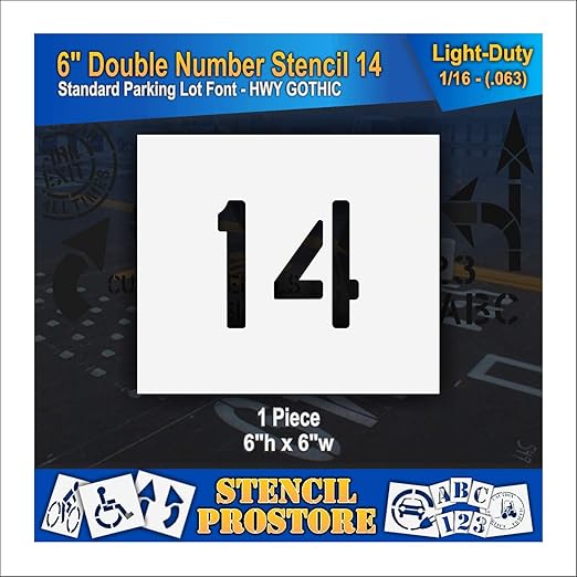 Pavement, Curb, and WheelStop Stencils - 6 inch Double Number Stencil - (14) - 6" x 6" x 1/16" (63 mil) - Light-Duty