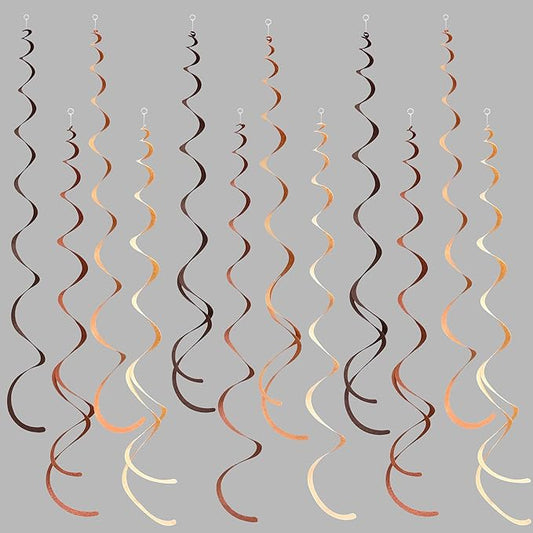 36 Pcs Brown Hanging Swirl Decorations Ombre Cream Tan Brown Felt Swirl Streamer Spiral Ceiling Garland for Boho Neutral Safari Woodland Rustic Cowboy Western Teddy Bear Birthday Baby Shower Wedding