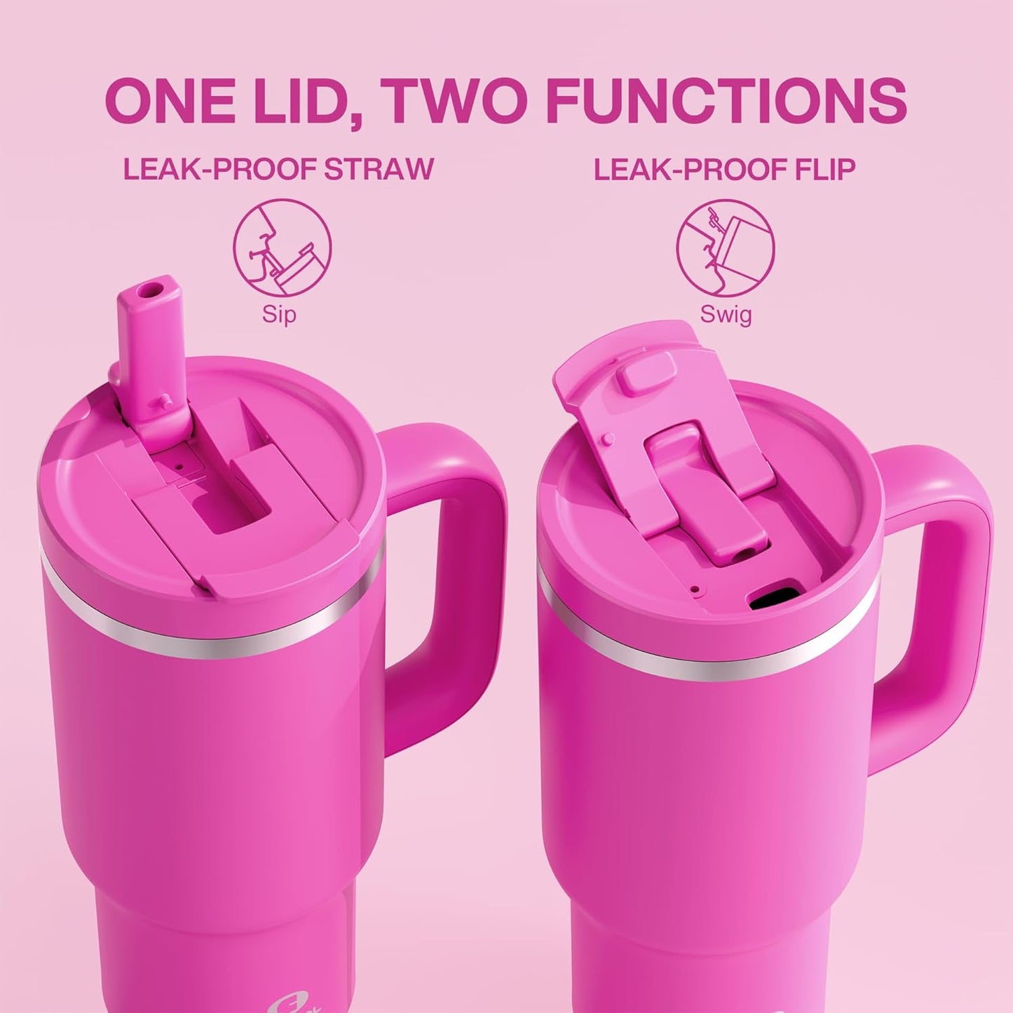 ENCOOL 32 oz Tumbler with Handle and Straw: Stainless Steel Insulated Tumbler Keeps Cold for 24 Hours, Leakproof Travel Cup Fits in Cup Holder and BPA-Free,Persian Rose