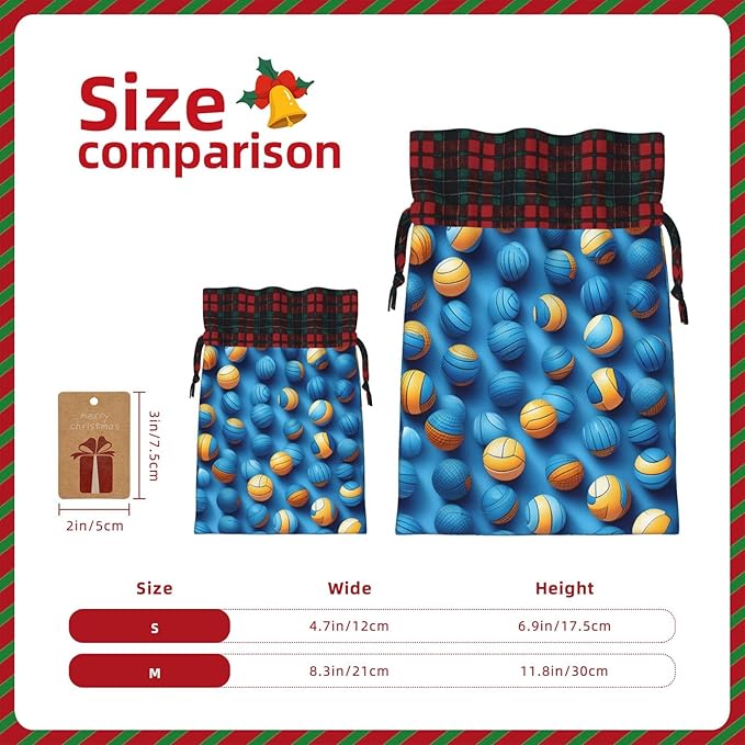 PULaif Blue Volleyball Christmas Drawstring Gift Bags, Large Size Christmas Bags For Gifts Party Favors, Xmas Gift Bags