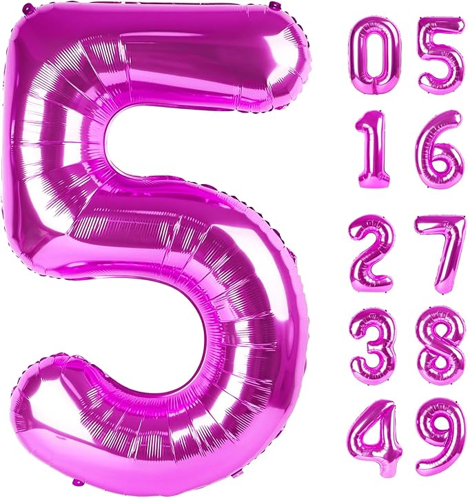 Rosy Purple 5 Balloon, Number Balloons 40 Inch, 5th Birthday Balloon Decorations, Rosy Purple Party Supplies, 5 Number Balloons, Number 5 Balloon