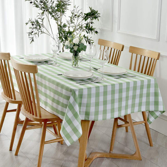 maxmill Checkered Tablecloth Stain Resistant Waterproof Wrinkle Resistant Spillproof Washable Heavy Weight Table Cloth Gingham for Dining Room and Outdoor Use, Rectangle 60 x 140 Inch Mint and White