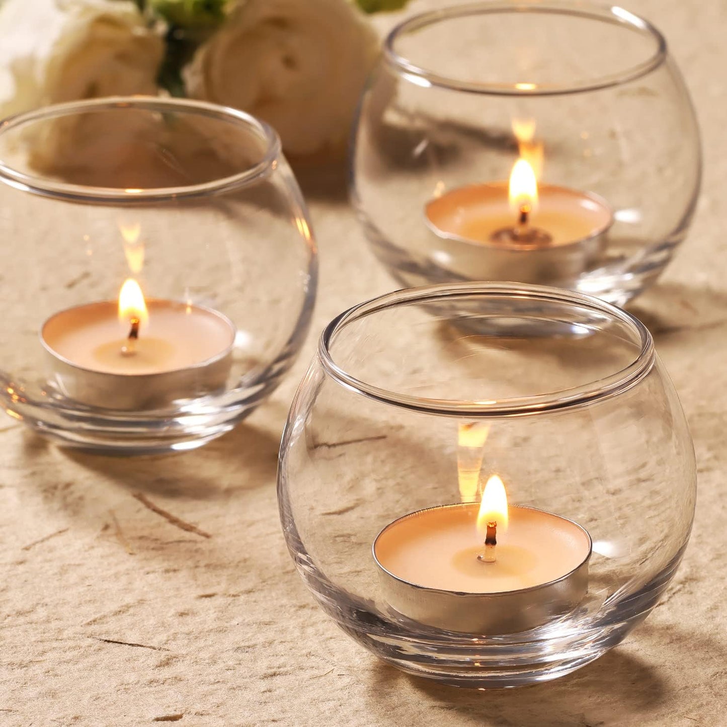 Volens 24PCS Clear Votive Candle Holders for Table Centerpieces, 2''×2'' Round Glass Tealight Candle Holders Bulk for Wedding Decor and Home Decorations