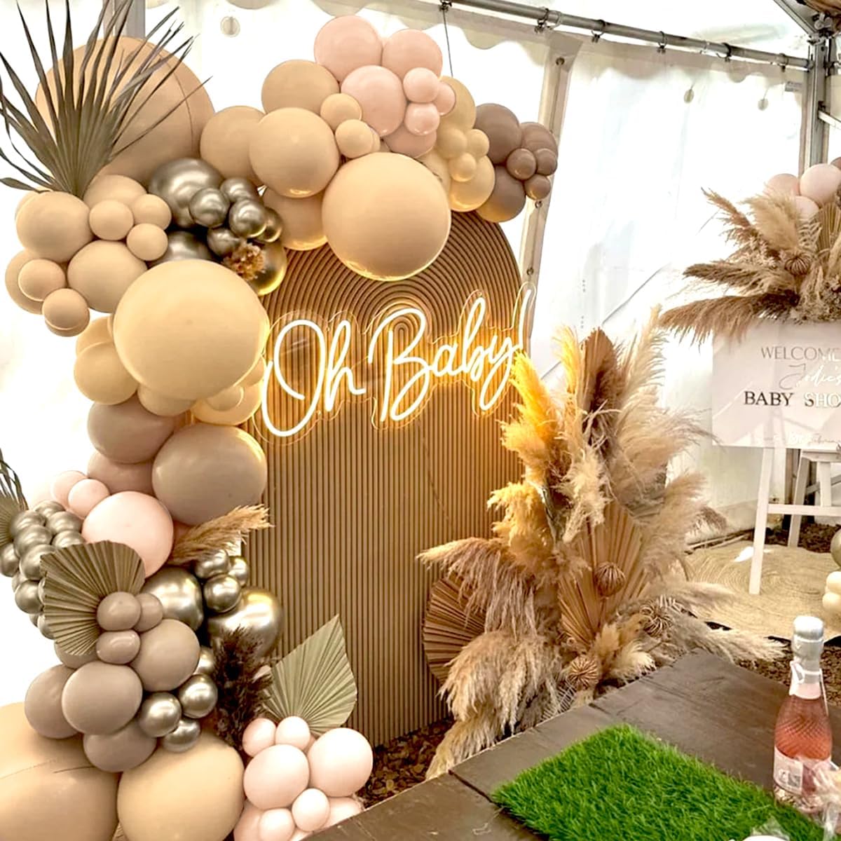 Boho Ballon Arch Kit, 160Pcs Pastel Orange Nude Brown Metallic Champagne Gold Balloons Garland for Birthday Bridal Baby Shower Wedding Party Decorations