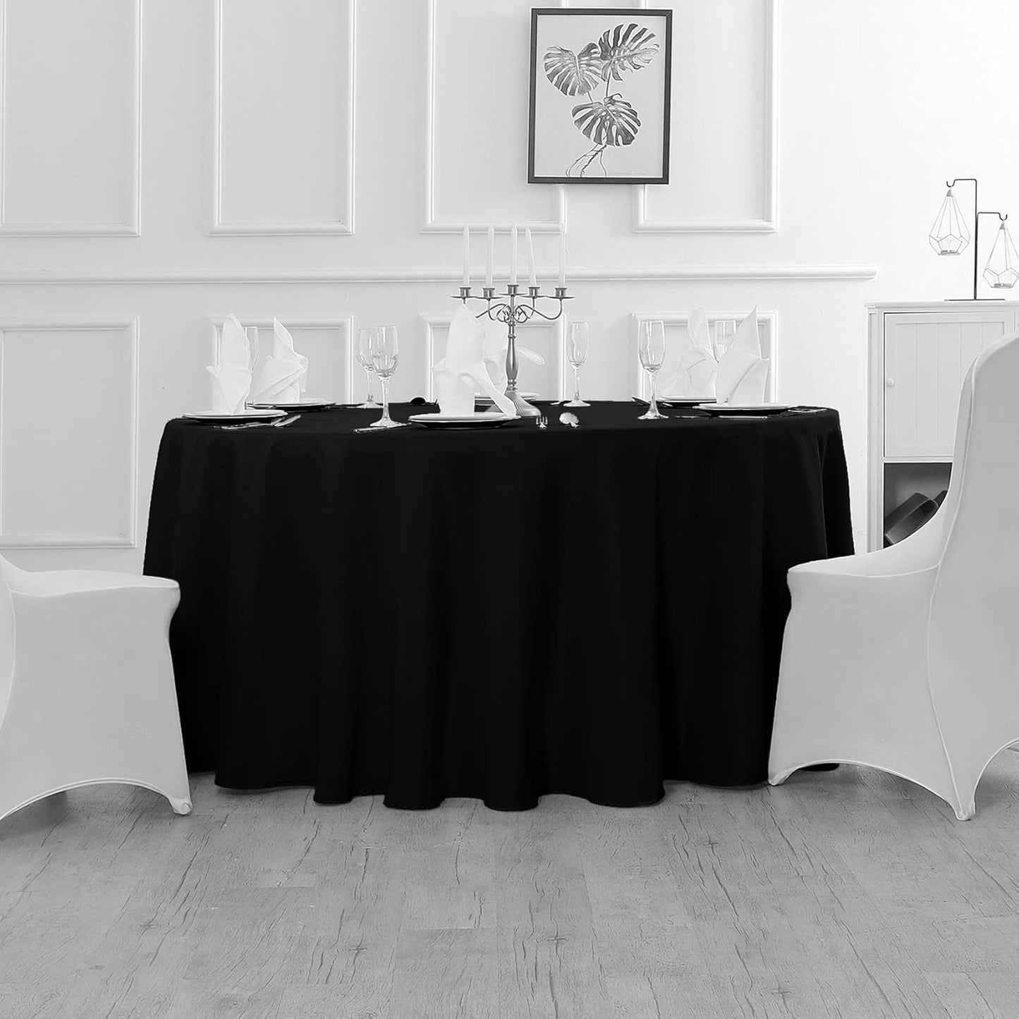 Fokitut 2 Pack Waterproof Round Tablecloth, 70 Inch, Stain Resistant and Wrinkle Polyester Table Cloth, Fabric Table Cover for Kitchen Dining, Wedding, Party, Holiday Dinner-Black