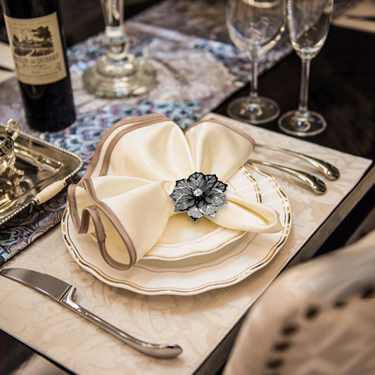KPOSIYA Flower Napkin Rings Holder Metal Black Napkin Rings Set of 6 for Wedding Party Holiday Banquet Christmas Dinner Delicate Serviette Buckles Decor Favor (6, Black)