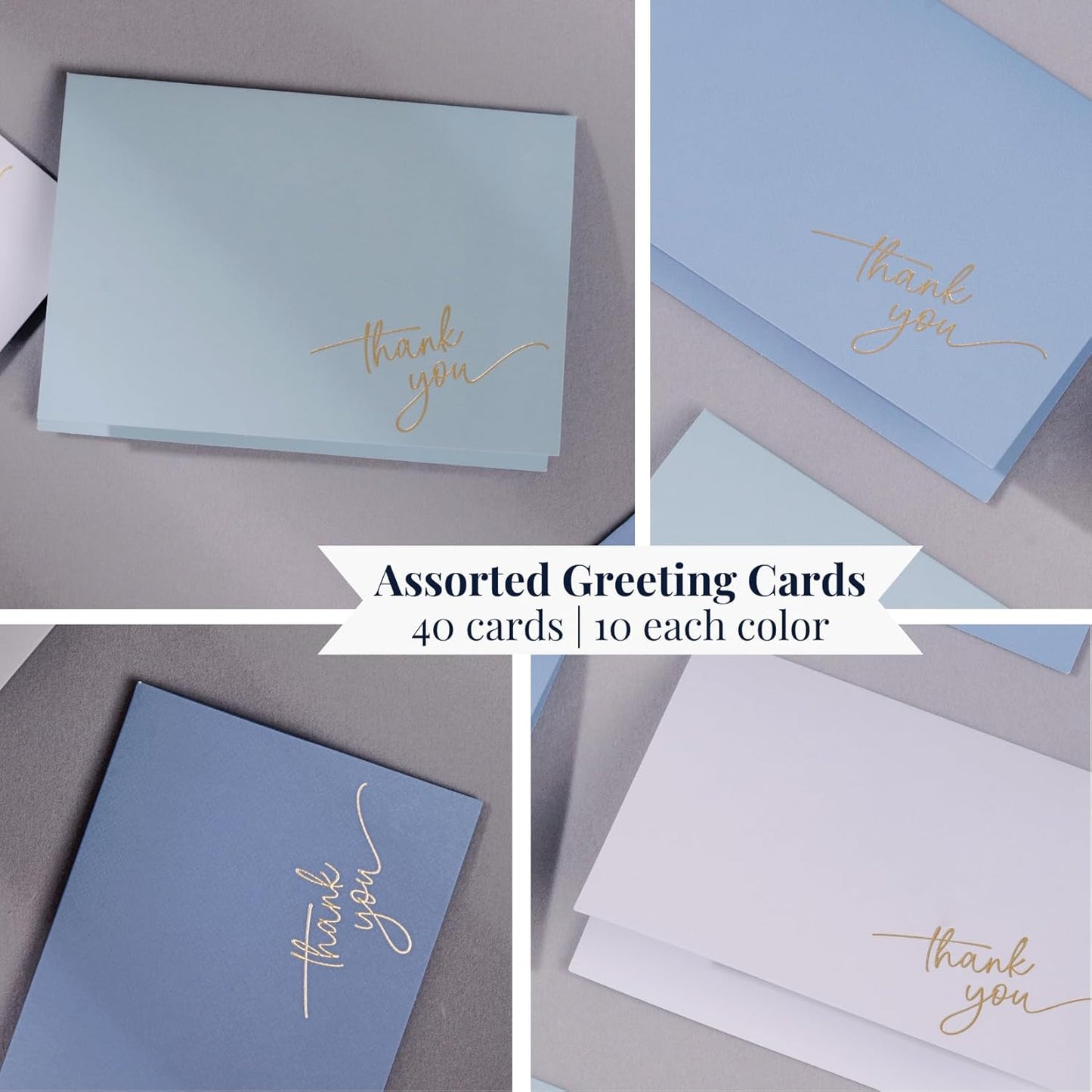 Gold Foil Thank You Cards - Bulk Pack of 40, 5x3.5 Inch with Matching Stickers & Envelopes (Blue) Textured Surface for a Unique Feel - Suitable for Baby Shower, Wedding, Small Business, Graduation