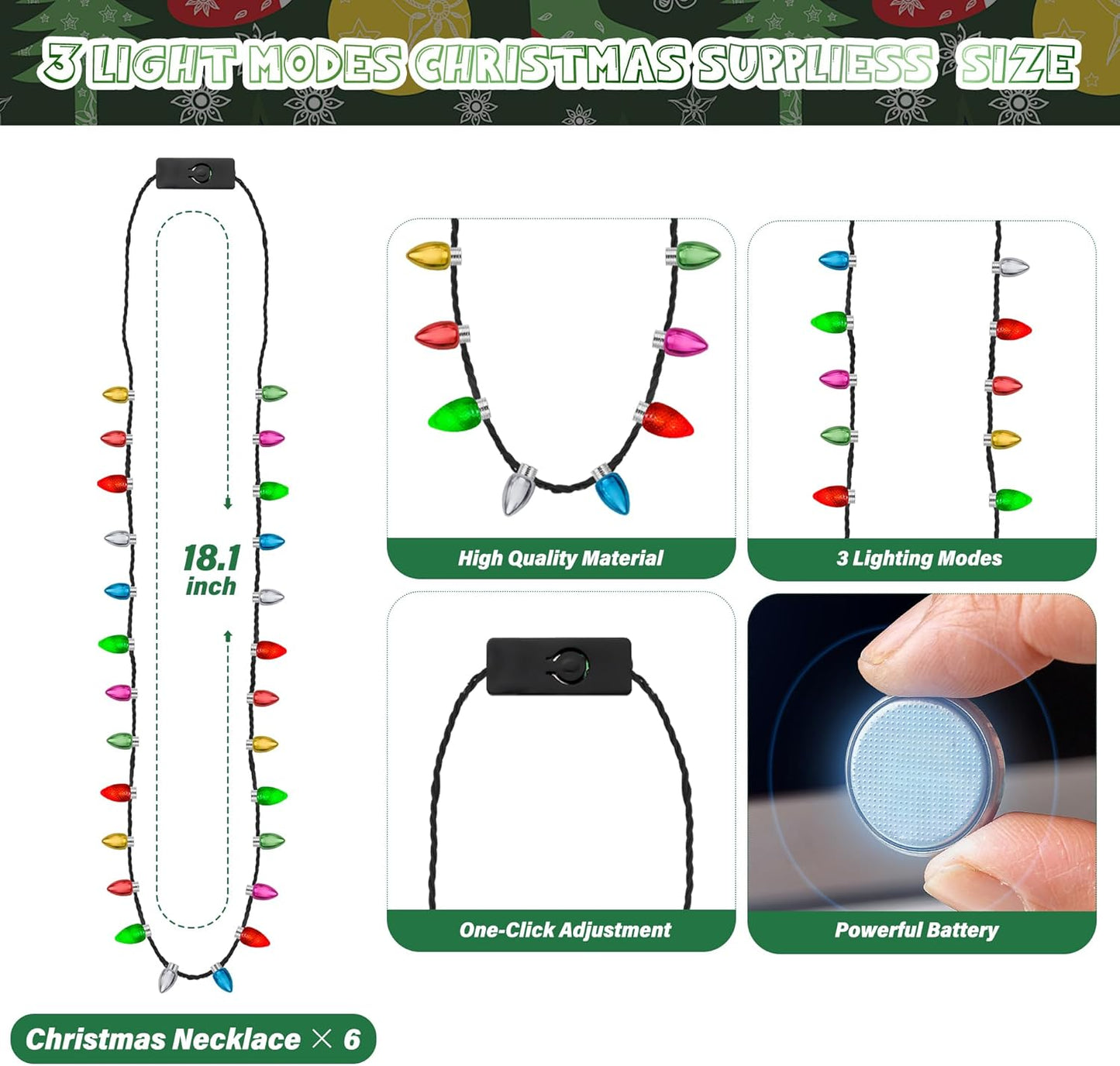 36pcs Christmas Light Necklace, Glow Christmas Bulb Necklaces Decorations, 3 Modes Colorful Lights Xmas Party Favors Bulk, Christmas Necklace for Ugly Sweater New Year Party Supplies Accessories