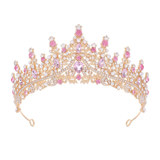 Pink Tiara for Women Crystal Queen Crowns Rhinestone Princess Tiaras for Girl Wedding Headband for Bride Hair Accessories for Halloween Costume Birthday Party Prom Mother's Gifts