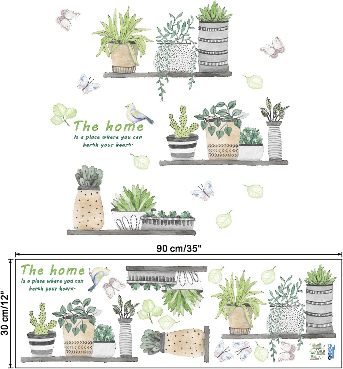 2 Set Plant Wall Decals Kitchen Wall Stickers Wall Decor Murals for Bathroom Bedroom Living Room Wall Art Decal Boho Hanging Shelves Tree Wall Decal Room Decor 3D Wall Art Decoration Peel and Stick