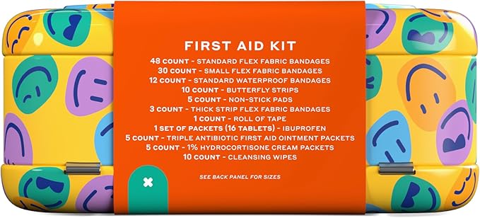 Welly First Aid Kit - Adhesive Flexible Fabric and Waterproof Bandages, Tape and Non-Stick Pads, Butterfly Strips, Single Use Ointments Triple Antibiotic and Hydrocortisone, and Ibuprofen - 130 Count