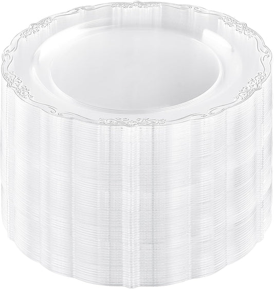 DaYammi 60PCS Clear Plastic Plates Heavy Duty Clear Disposable Plates 7.5” Fancy Dessert Plates Small Cake Plates Appetizer Platos Hard Round Plastic Platos Disposable for Wedding and Party