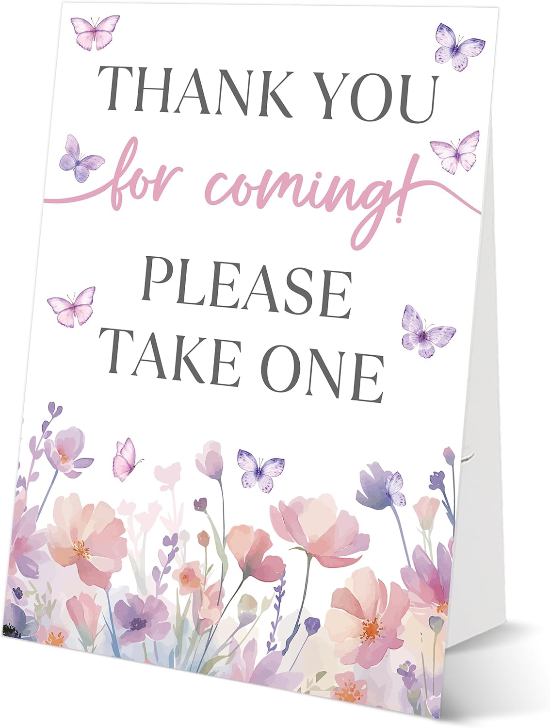 Butterfly Baby Shower Tabletop Sign, Thank You For Coming, Include One 8×11 Sign with holder, Purple Butterfly Gender Reveal Party Decoration Supplies - FL34