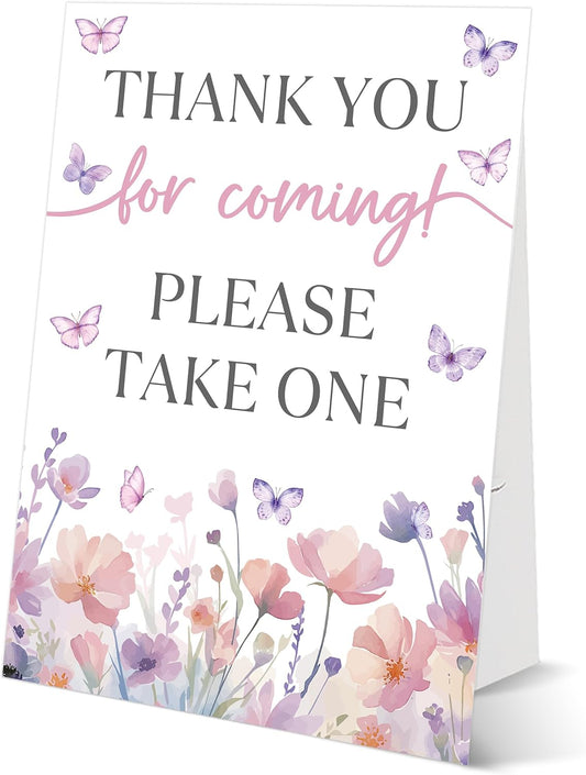 Butterfly Baby Shower Tabletop Sign, Thank You For Coming, Include One 8×11 Sign with holder, Purple Butterfly Gender Reveal Party Decoration Supplies - FL34