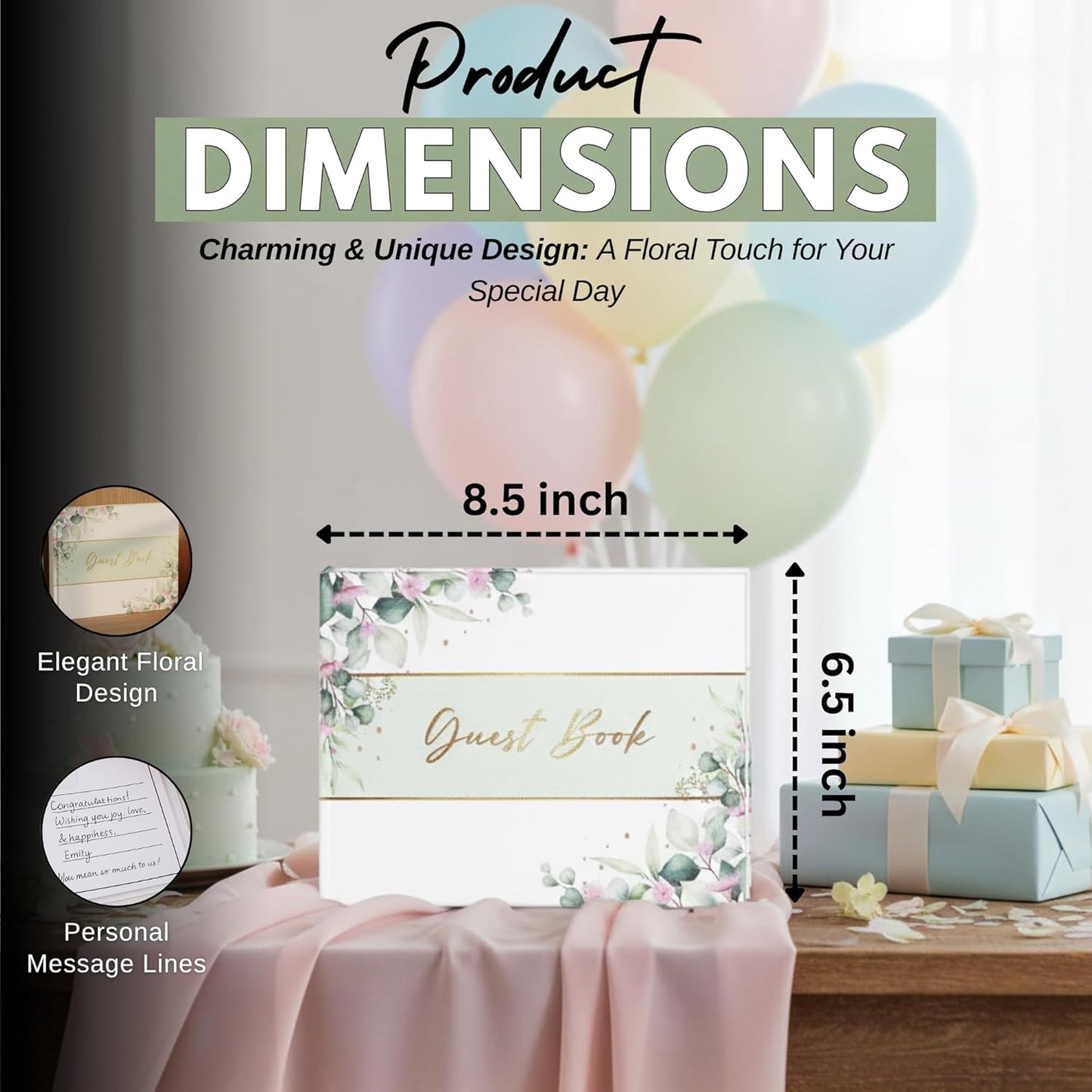 Wedding Guest Book with Polaroid Photo Slots – Linen Floral Hardcover Keepsake with 120 Thick Acid-Free Pages – Instant Photo Guest Book for Weddings, Showers & Special Events