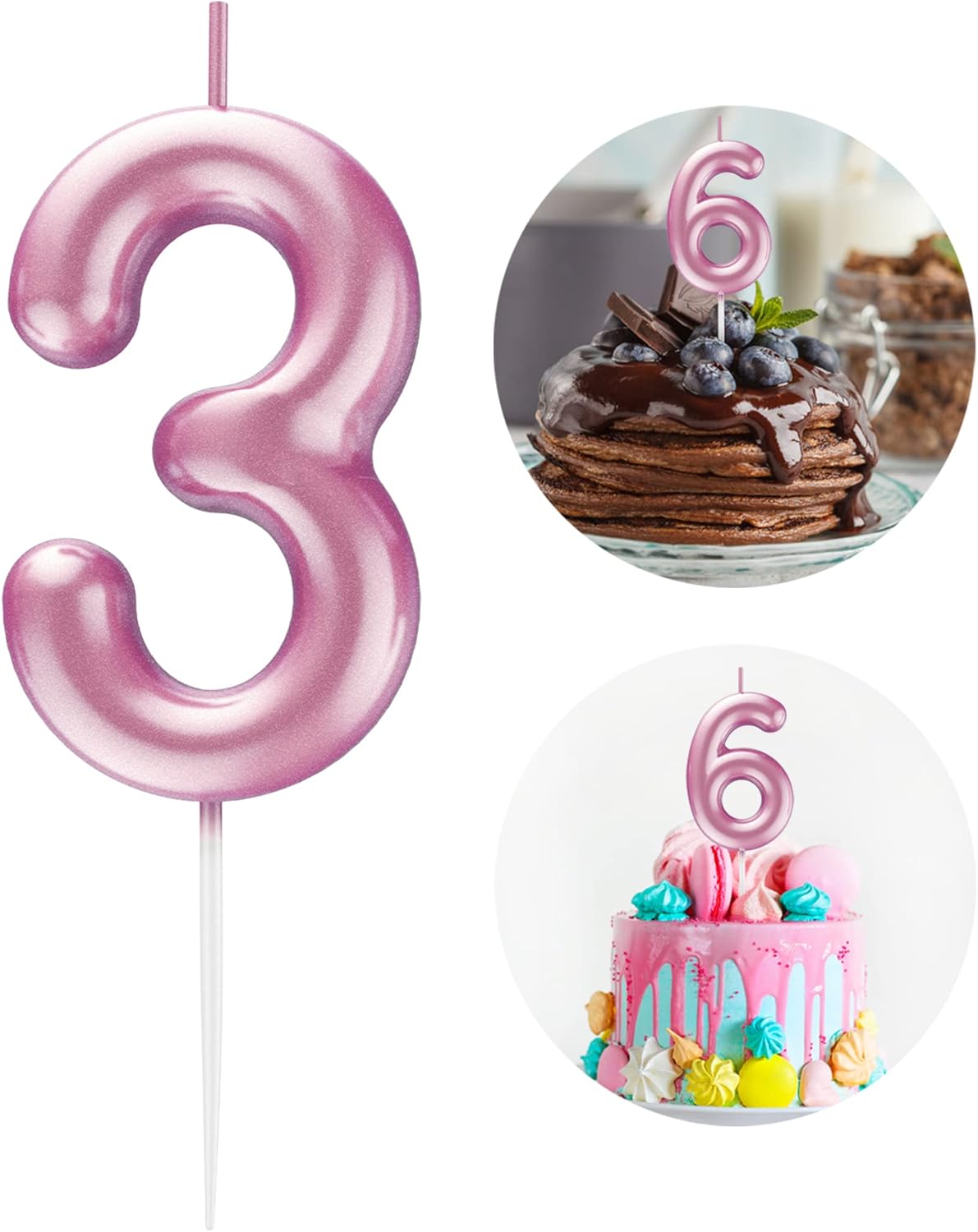 Pink Number 3 Candle Happy Birthday 3D Number Candles for Birthday Cake Party Decoration Wedding Anniversary Celebration Supplies
