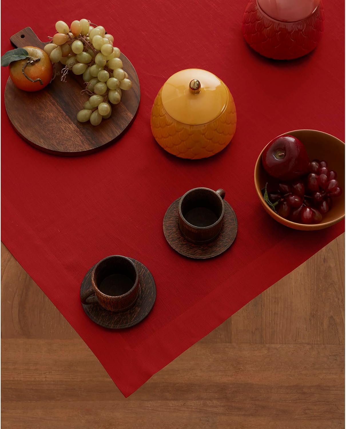 Solino Home Linen Red Square Tablecloth 52 x 52 Inch - 100% Pure Linen Table Throw - Fete, Machine Washable Table Cloth for Christmas, Holiday