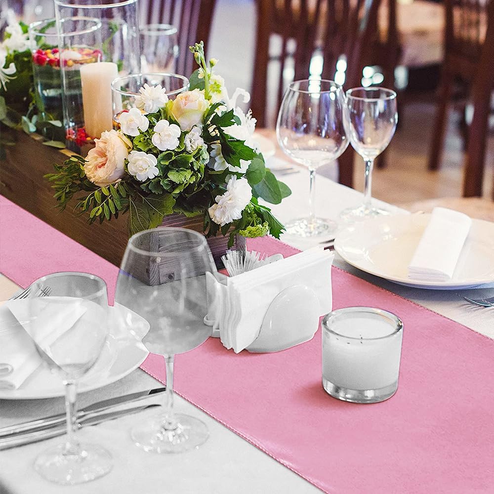 12 Pack Satin Table Runner 12 x 108 Inch Long Satin Table Runners for Wedding Banquet Graduations Birthday Party Decoration (Light Pink)