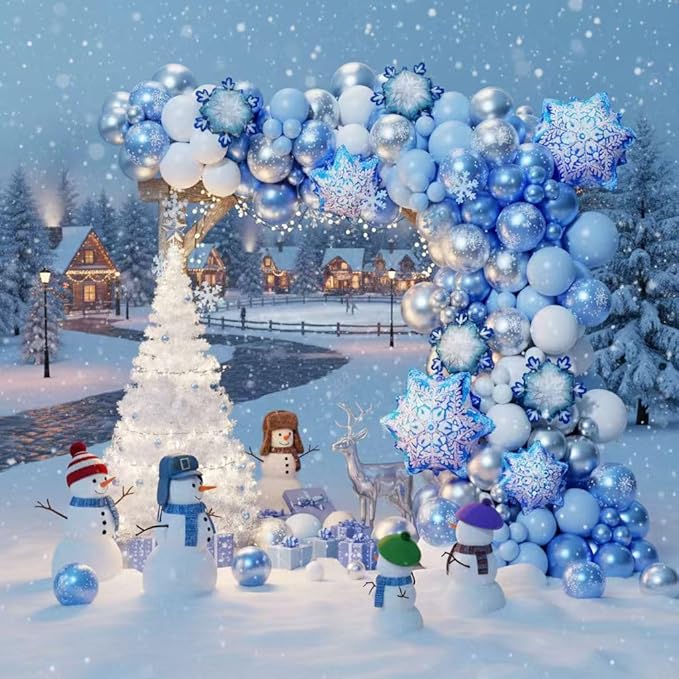 Snowflake Balloon Arch Garland Kit 182pcs, Frozen Balloon Arch Kit Silver Blue White Wonderland Balloons for Winter Wonderland Christmas Baby Shower Snow Princess Birthday Party Decorations