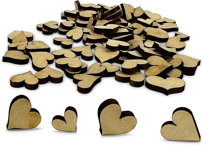 Confetti - Engraved Wood - Rustic Wooden Wedding Decor Party Table Scatter Decorations (Hearts)
