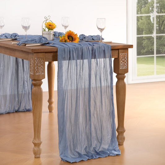 Dusty Blue Cheesecloth Table Runner 6 Pack Fall Table Runners Boho Gauze 120 Inches Blue Cheese Cloth Fall Table Decorations for Thanksgiving Marine Weddings Bridal Baby Shower Birthday Party