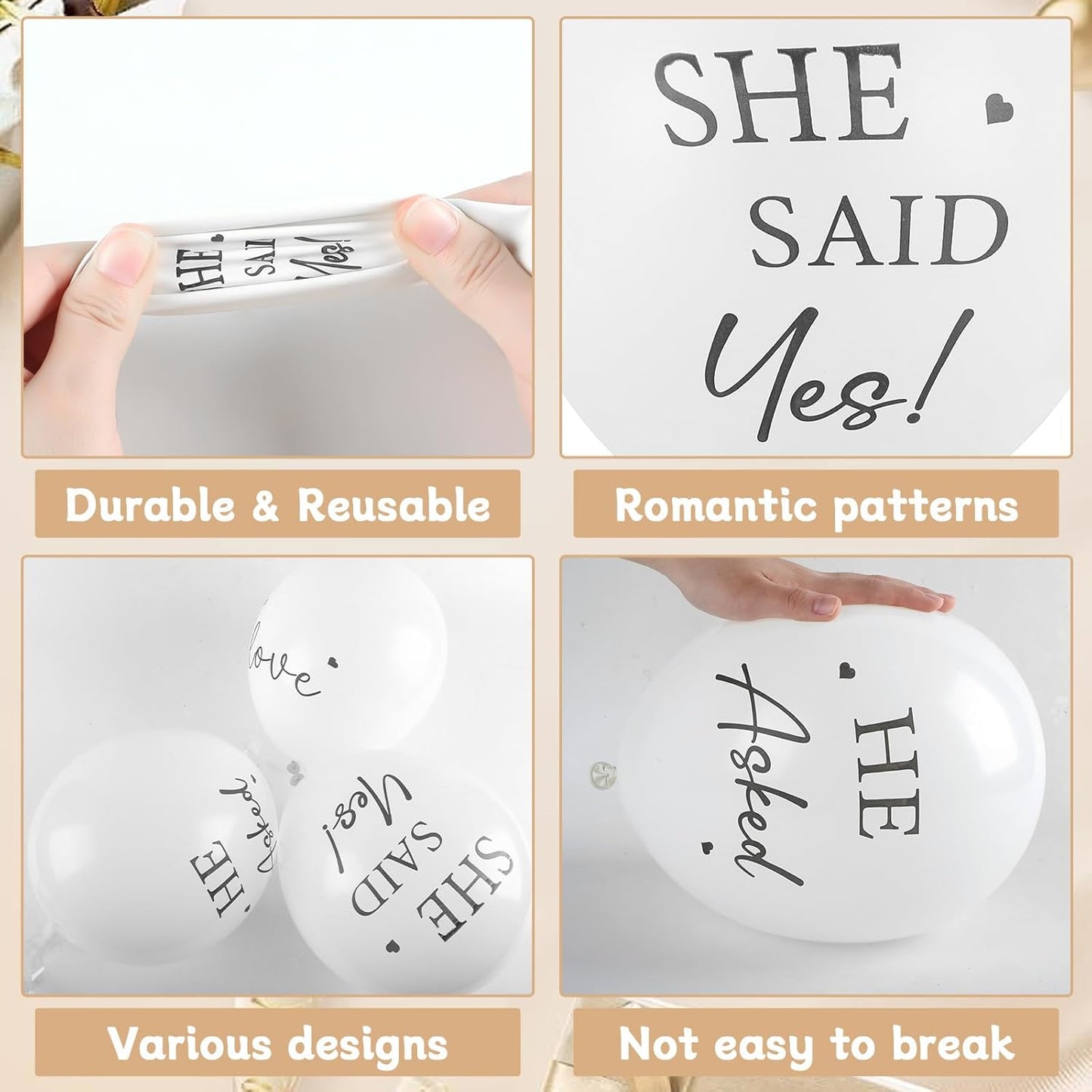 54Pcs Engagement Party Balloons Engagement Party Decorations He Asked?She Said Yes Balloon Cream Heart Shape Silver Confetti Latex Balloon for Bridal Shower Wedding Supplies