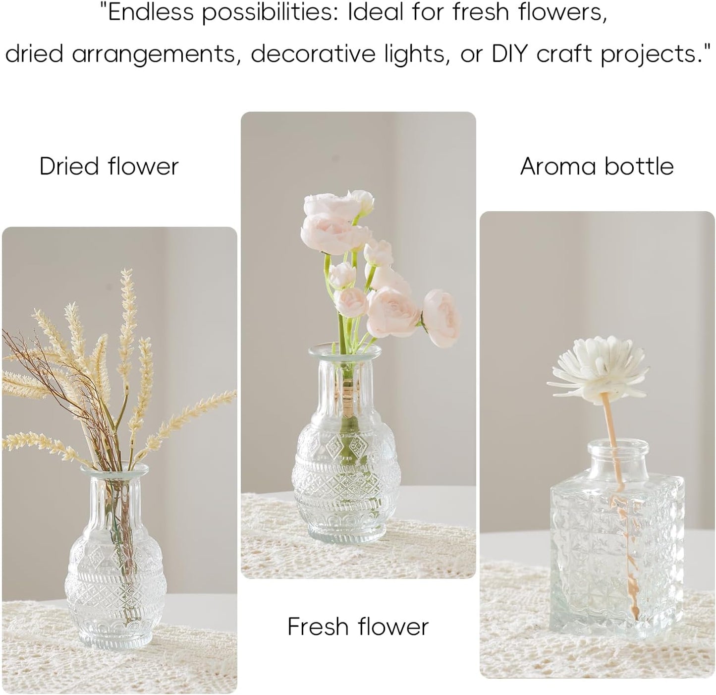 Glass Bud Vases Set of 64 - Assorted Small Mini Glass Vases for Flowers, Crystal Vintage Vase Set, Bulk Centerpieces for Table Décor, Wedding, Home and Events (Clear, 64 Pcs)