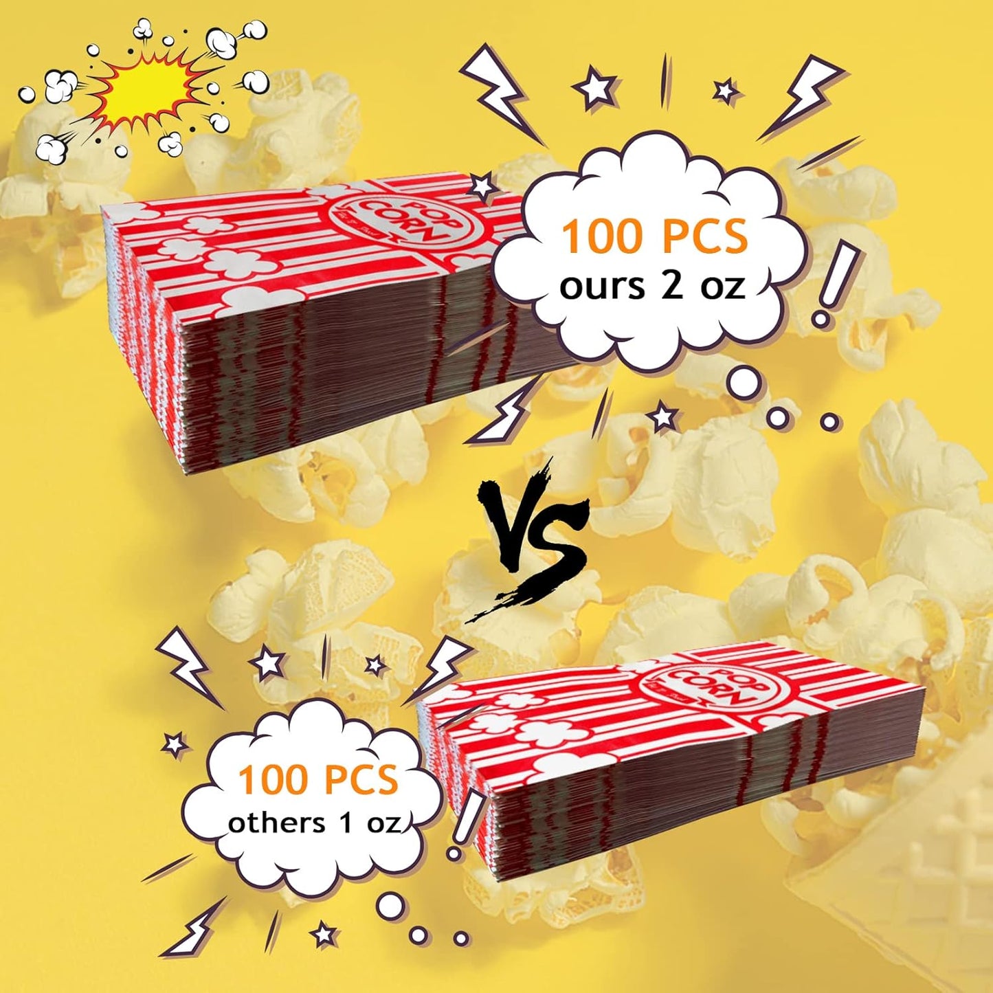100 Pcs Flat Bottom Popcorn Bags, 2 oz Paper Popcorn Bags for Family Movie Night Baseball Themed Carnival Christmas Birthday Party