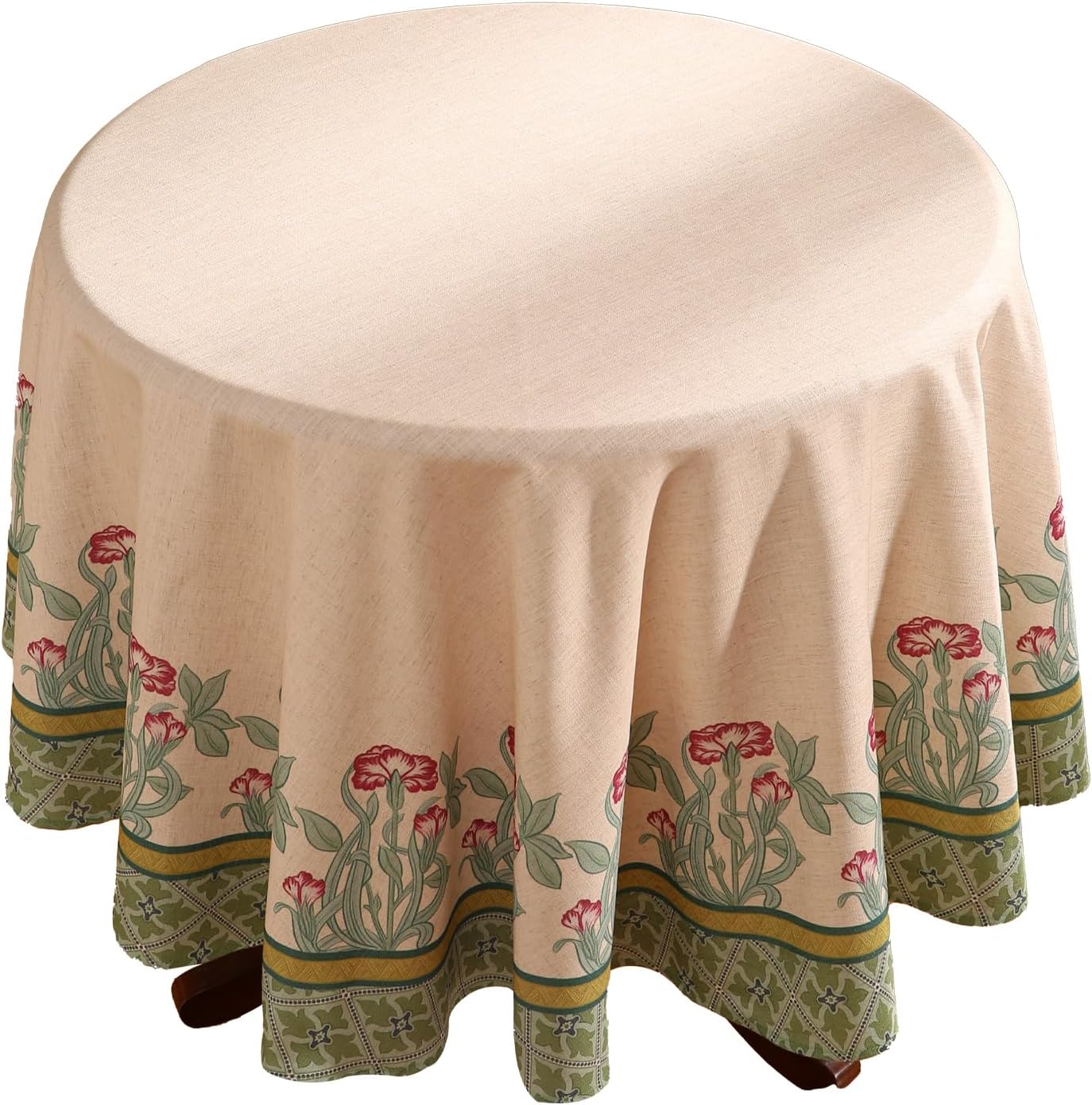 patdrea Designer Vintage Round Table Cloth,Anti-Wrinkle Leaves Pattern Green Tablecloth,Linen Table Cover Fall Decor for Kitchen Dining Christmas,Party,Thanksgiving,Diameter 55"-Cecilia D